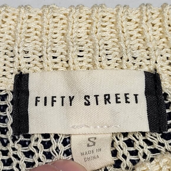 Fifty Street Womens Pullover Sweater Navy Cream Pattern Loose Knit Small - Picture 5 of 5